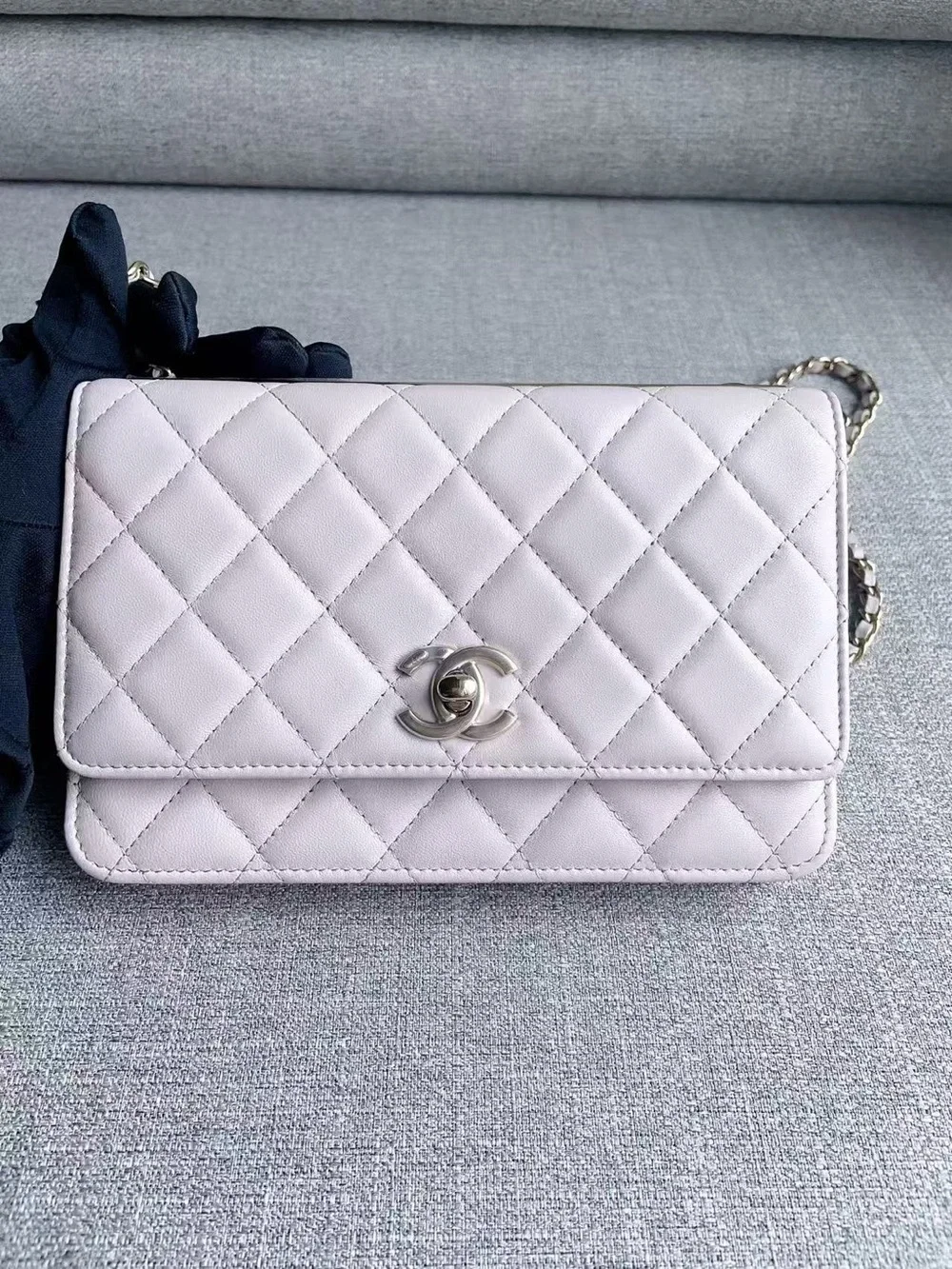 CHANEL Quilted Leather Wallet-On-Chain in Light Lavender